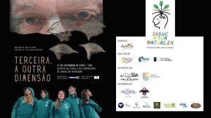 Cartaz do filme "Terceira, a Outra Dimensão", com jovens do projeto Segue a Tua Natureza e a data da estreia em Angra do Heroísmo